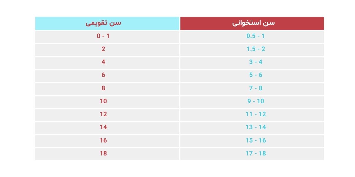 جدول سن استخوانی کودکان